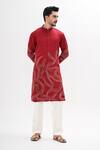 Shop_Kalpana Naik_Maroon Linen, Satin Embroidery Crimson Flow Hand Kurta Set _Online_at_Aza_Fashions