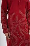 Kalpana Naik_Maroon Linen, Satin Embroidery Crimson Flow Hand Kurta Set _at_Aza_Fashions
