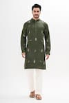Buy_Kalpana Naik_Green Linen, Satin Embroidery Mor Pankh And Bansuri Hand Kurta Set _at_Aza_Fashions