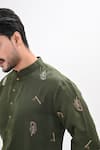 Shop_Kalpana Naik_Green Linen, Satin Embroidery Mor Pankh And Bansuri Hand Kurta Set _Online_at_Aza_Fashions
