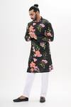 Shop_Kalpana Naik_Black Crepe Embroidery Bloom Printed Hand Kurta Set _at_Aza_Fashions