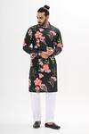 Shop_Kalpana Naik_Black Crepe Embroidery Bloom Printed Hand Kurta Set _Online_at_Aza_Fashions
