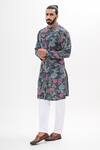 Kalpana Naik_Gray Crepe, Cotton Grey Bloom Printed Kurta And Pant Set _Online_at_Aza_Fashions