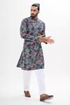 Shop_Kalpana Naik_Gray Crepe, Cotton Grey Bloom Printed Kurta And Pant Set _Online_at_Aza_Fashions