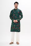 Buy_Kalpana Naik_Green Satin Embroidery Emerald Bloom Hand Kurta Set _at_Aza_Fashions