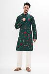 Kalpana Naik_Green Satin Embroidery Emerald Bloom Hand Kurta Set _Online_at_Aza_Fashions