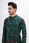 Kalpana Naik_Green Satin Embroidery Emerald Bloom Hand Kurta Set _at_Aza_Fashions