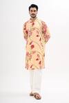 Kalpana Naik_Cream Crepe Lotus Bloom Print Kurta And Pant Set _at_Aza_Fashions