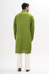 Shop_Kalpana Naik_Green Linen, Satin Embroidery Peacock Hues Hand Kurta Set _at_Aza_Fashions