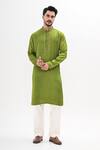 Buy_Kalpana Naik_Green Linen, Satin Embroidery Peacock Hues Hand Kurta Set _Online_at_Aza_Fashions