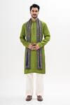 Buy_Kalpana Naik_Green Linen, Satin Embroidery Peacock Hues Hand Kurta Set _at_Aza_Fashions