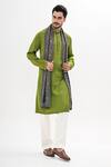 Kalpana Naik_Green Linen, Satin Embroidery Peacock Hues Hand Kurta Set _at_Aza_Fashions
