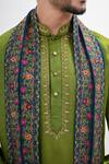 Buy_Kalpana Naik_Green Linen, Satin Embroidery Peacock Hues Hand Kurta Set 