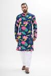 Buy_Kalpana Naik_Blue Crepe Embroidery Blooming Hand Kurta Set _at_Aza_Fashions