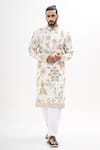 Kalpana Naik_White Cotton, Silk Embroidery Gul Bagh Kurta Set _Online_at_Aza_Fashions