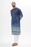Shop_Kalpana Naik_Blue Cotton, Silk Embroidery Teal Ombre Kurta Set _at_Aza_Fashions