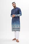 Kalpana Naik_Blue Cotton, Silk Embroidery Teal Ombre Kurta Set _Online_at_Aza_Fashions