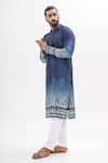 Buy_Kalpana Naik_Blue Cotton, Silk Embroidery Teal Ombre Kurta Set _Online_at_Aza_Fashions