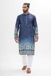 Buy_Kalpana Naik_Blue Cotton, Silk Embroidery Teal Ombre Kurta Set _at_Aza_Fashions