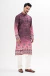Kalpana Naik_Pink Cotton, Silk Embroidery Ombre Hand Kurta Set _at_Aza_Fashions