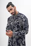 Kalpana Naik_Navy Bemberg, Silk Embroidery Wild Bloom Kurta Set _at_Aza_Fashions