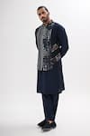 Kalpana Naik_Navy Bemberg, Silk Embroidery, Mirrors Sheesh Mahal Nehru Jacket And Kurta Set _at_Aza_Fashions