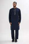 Buy_Kalpana Naik_Navy Bemberg, Silk Embroidery, Mirrors Sheesh Mahal Nehru Jacket And Kurta Set 