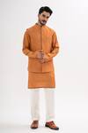 Buy_Kalpana Naik_Mustard Bemberg, Silk Mirrors, Embroidery Taraang Nehru Jacket And Kurta Set _at_Aza_Fashions