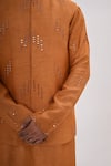 Buy_Kalpana Naik_Mustard Bemberg, Silk Mirrors, Embroidery Taraang Nehru Jacket And Kurta Set 