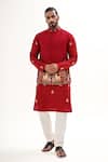 Buy_Kalpana Naik_Red Silk Embroidery Laal Aangan Nehru Jacket And Kurta Set _at_Aza_Fashions