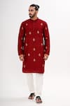 Shop_Kalpana Naik_Red Silk Embroidery Laal Aangan Nehru Jacket And Kurta Set _Online_at_Aza_Fashions