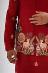Kalpana Naik_Red Silk Embroidery Laal Aangan Nehru Jacket And Kurta Set _at_Aza_Fashions