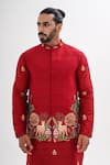 Buy_Kalpana Naik_Red Silk Embroidery Laal Aangan Nehru Jacket And Kurta Set 