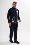 Shop_Kalpana Naik_Navy Crepe Embroidery Indigo Grove Nehru Jacket And Kurta Set _Online_at_Aza_Fashions