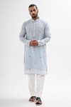 Shop_Kalpana Naik_Sky Blue Bemberg, Silk Embroidery Neel Trikon Nehru Jacket And Kurta Set _at_Aza_Fashions