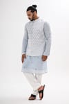 Buy_Kalpana Naik_Sky Blue Bemberg, Silk Embroidery Neel Trikon Nehru Jacket And Kurta Set _at_Aza_Fashions