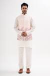 Buy_Kalpana Naik_Ivory Bemberg, Silk Embroidery Phoolon Ki Lakeer Nehru Jacket And Kurta Set _at_Aza_Fashions