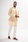 Shop_Kalpana Naik_Beige Bemberg, Silk Embroidery Minimal Bloom Nehru Jacket And Kurta Set _at_Aza_Fashions