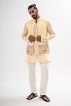 Buy_Kalpana Naik_Beige Bemberg, Silk Embroidery Minimal Bloom Nehru Jacket And Kurta Set _at_Aza_Fashions