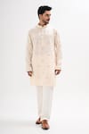 Buy_Kalpana Naik_Cream Linen Embroidery Raas Leela Nehru Jacket And Kurta Set _Online_at_Aza_Fashions