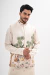 Kalpana Naik_Cream Linen Embroidery Raas Leela Nehru Jacket And Kurta Set _at_Aza_Fashions