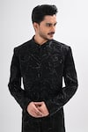 Buy_Kalpana Naik_Black Crepe Embroidery Cosmic Waves Hand Achkan Set 