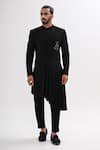 Kalpana Naik_Black Terrycloth Embroidery, Beads Imperial Hand Draped Achkan Set _Online_at_Aza_Fashions