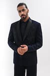 Kalpana Naik_Navy Embroidery Midnight Blue Hand Tuxedo Set _Online_at_Aza_Fashions