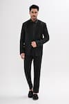 Buy_Kalpana Naik_Black Terrycloth Embroidery Pintucks Hand Tuxedo Set _at_Aza_Fashions
