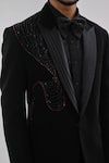 Kalpana Naik_Black Crepe Embroidery, Beads Cosmic Hand Tuxedo Set _at_Aza_Fashions