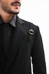 Kalpana Naik_Black Crepe Buckles Overlapping Tuxedo And Pant Set _at_Aza_Fashions