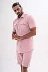 Kalpana Naik_Pink Crepe Blush Pocketed Shirt And Shorts Co-ord Set _Online_at_Aza_Fashions