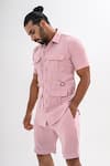 Kalpana Naik_Pink Crepe Blush Pocketed Shirt And Shorts Co-ord Set _at_Aza_Fashions