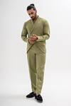 Kalpana Naik_Olive Green Crepe Flap Shirt And Pant Co-ord Set _Online_at_Aza_Fashions